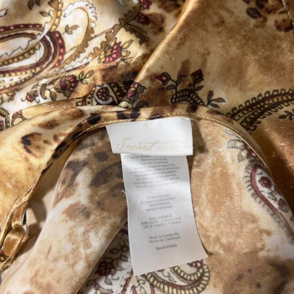 Vintage Y2K Brown Animal Leopard / Paisley Satin Cami Tank Top Sz Small Boho - Picture 8 of 8